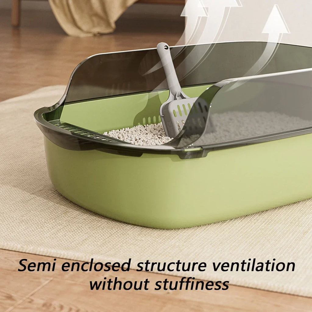 Cats Toilet Cat Litter Box Semi-enclosed High Side Splashproof Pet Bedpans with Litter Scoop Kitty Sandbox Cleaning Cat Supplies