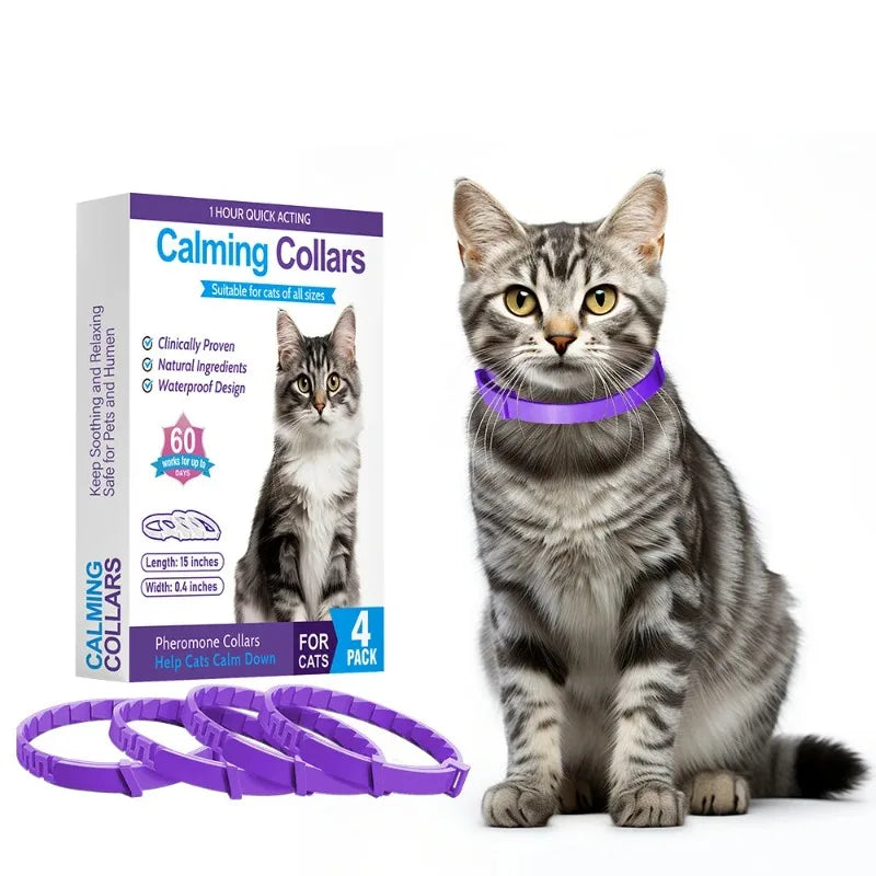 Cat Anxiety Relief Collar - 4 Pack Natural Calming Agent Odorant To Relieve Stress and Aggressive Behavior Adjustable Tightness