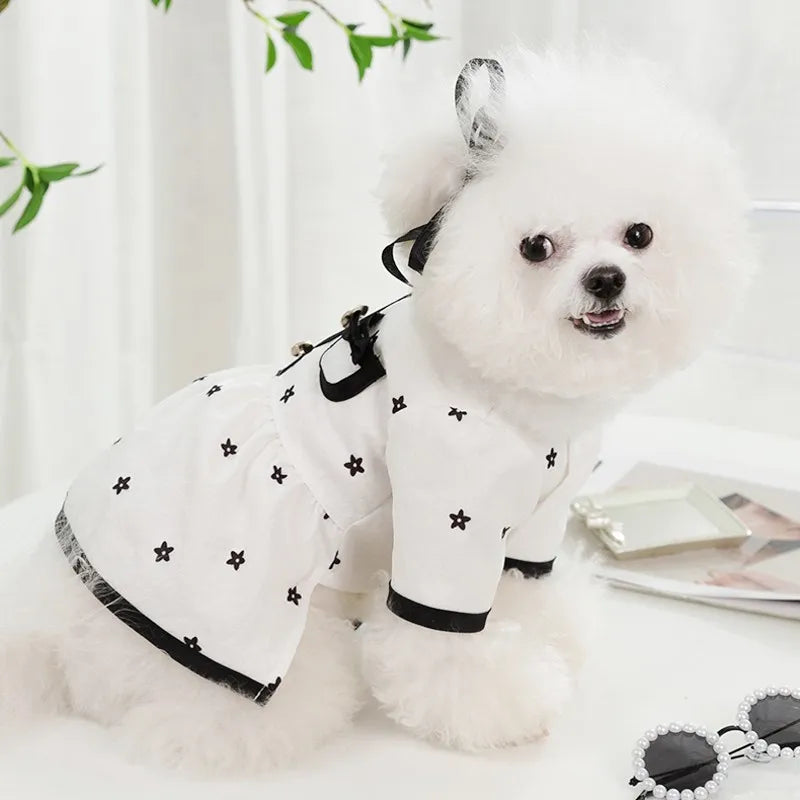 Dog Clothes Small Dogs Summer Puppy Dress Cat Print Skirt Bichon Chihuahua Black White Breathable Dresses Pet Clothing for Dogs