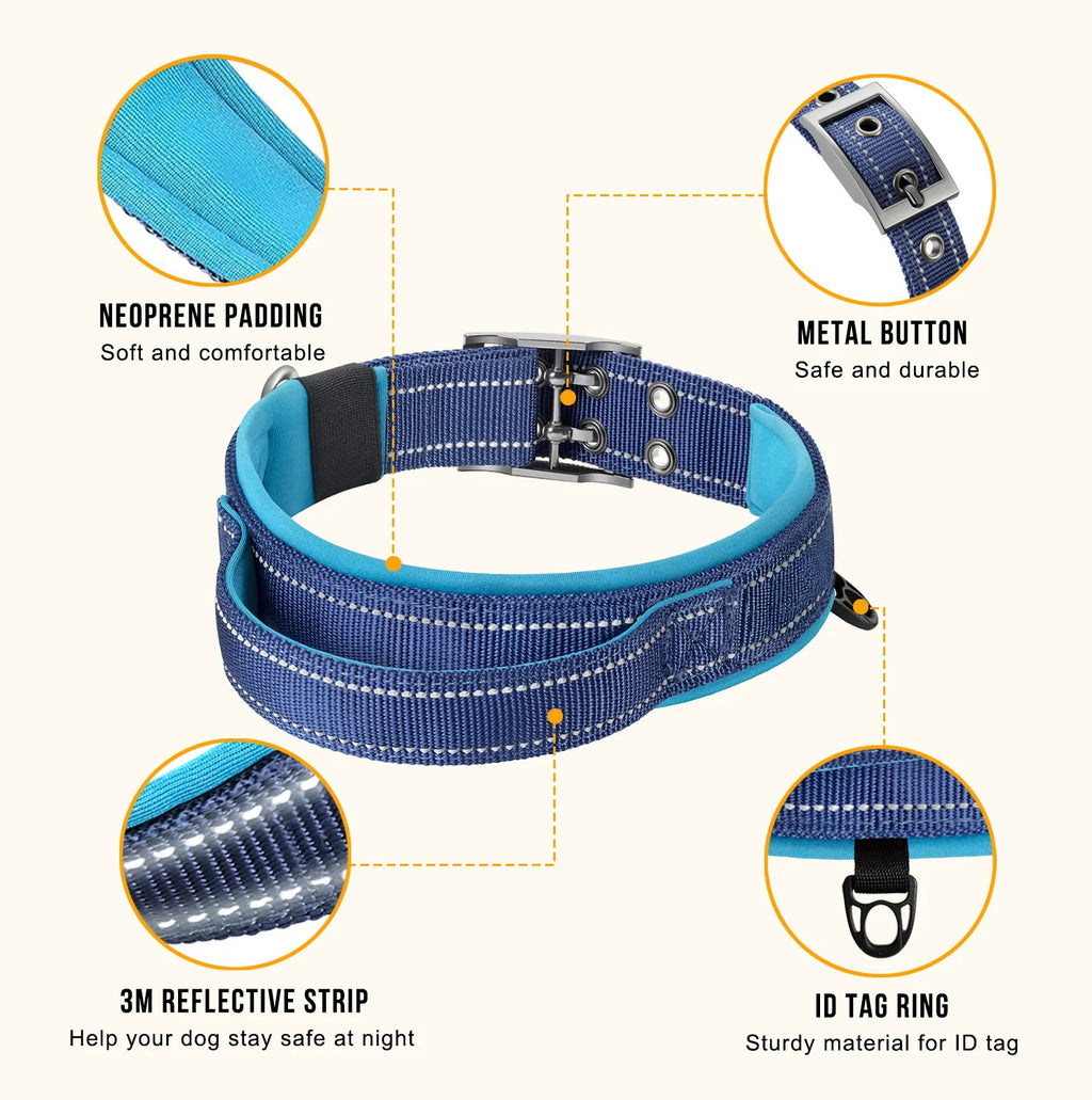 Heavy Duty Tactical Dog Collar, Military Collars with Handle, Training, Walking, Medium and Large Dogs Accessories