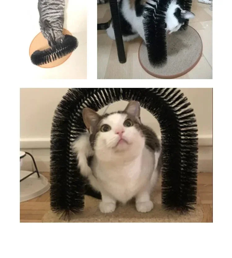Cat Toy Arch Self Grooming Pamper Feline with Massage Grooming Rubbing Brush and Scratching Pad Interactive Toys for Cats