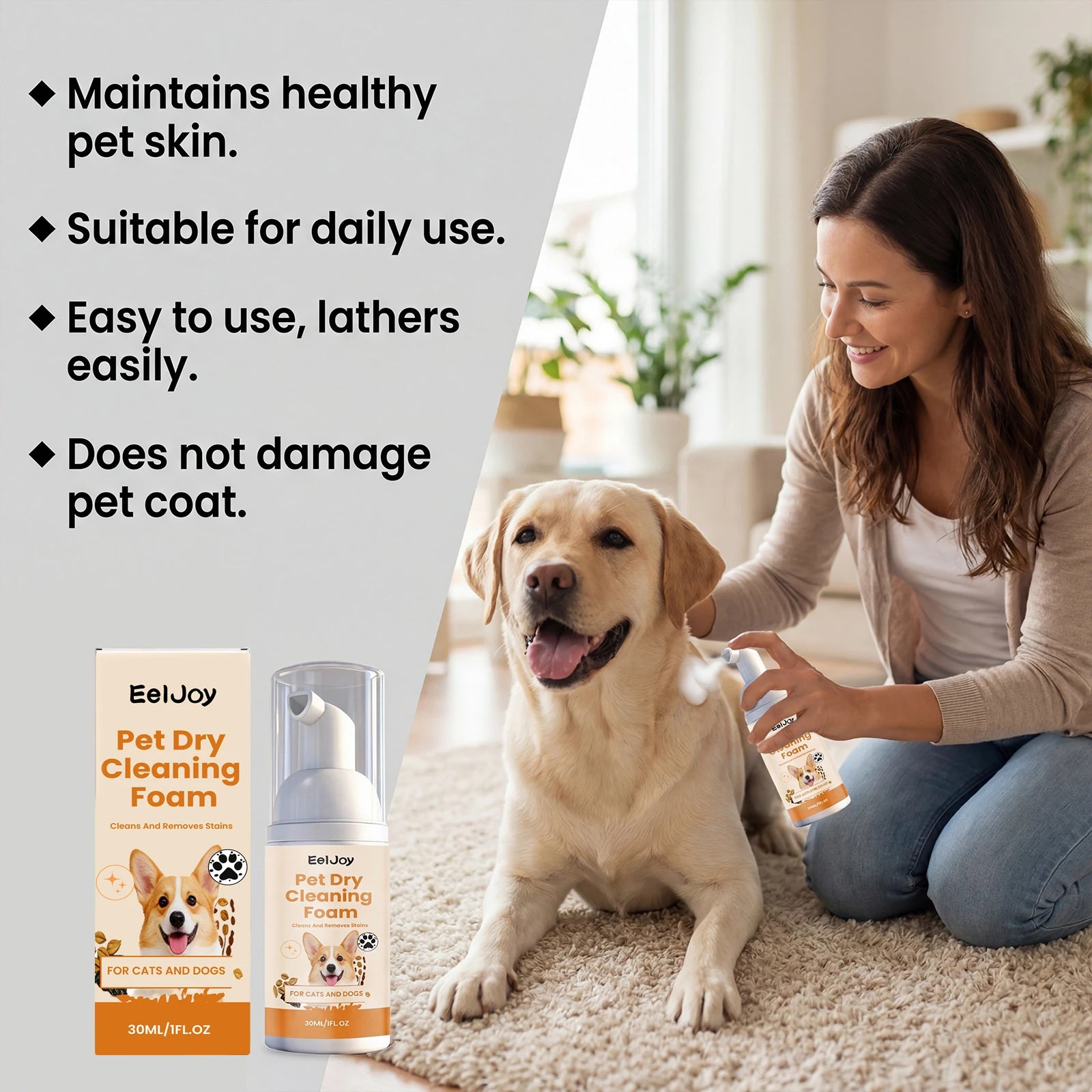 Dogs Cats Cleaning Mousse Pet No Rinse Dry Shampoo Coconut Oil Skin Care Deodorizing Moisturizing Quick Bath Foam Pet Cleaning