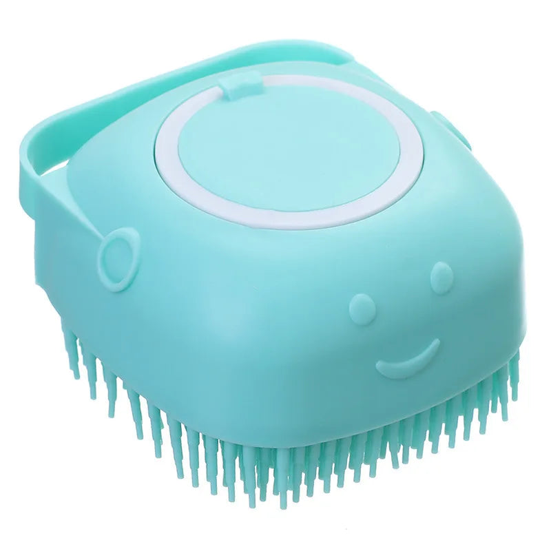 Pet Grooming Bath Massage Brush With Soap And Shampoo Dispenser, Soft Silicone Bristle For Long Short Haired Dogs Cats Shower