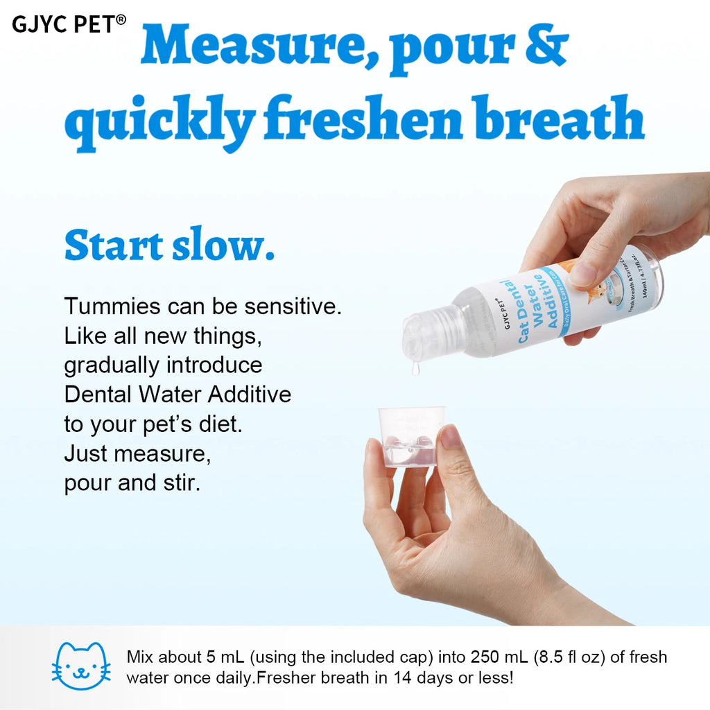 Cat Dental Water Additive No Brushing Needed Freshens Breath Plaque Tartar Control Odorless Tasteless for All Cats Kittens