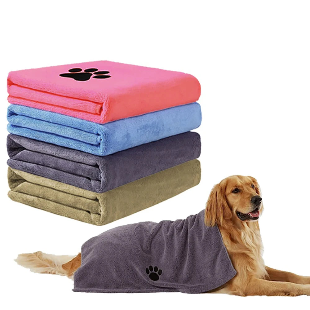 1pc Ultra-Absorbent Microfiber Dog Towel - Quick Dry, Soft & Thick Pet Bathing Cloth with Embroidered Paw
