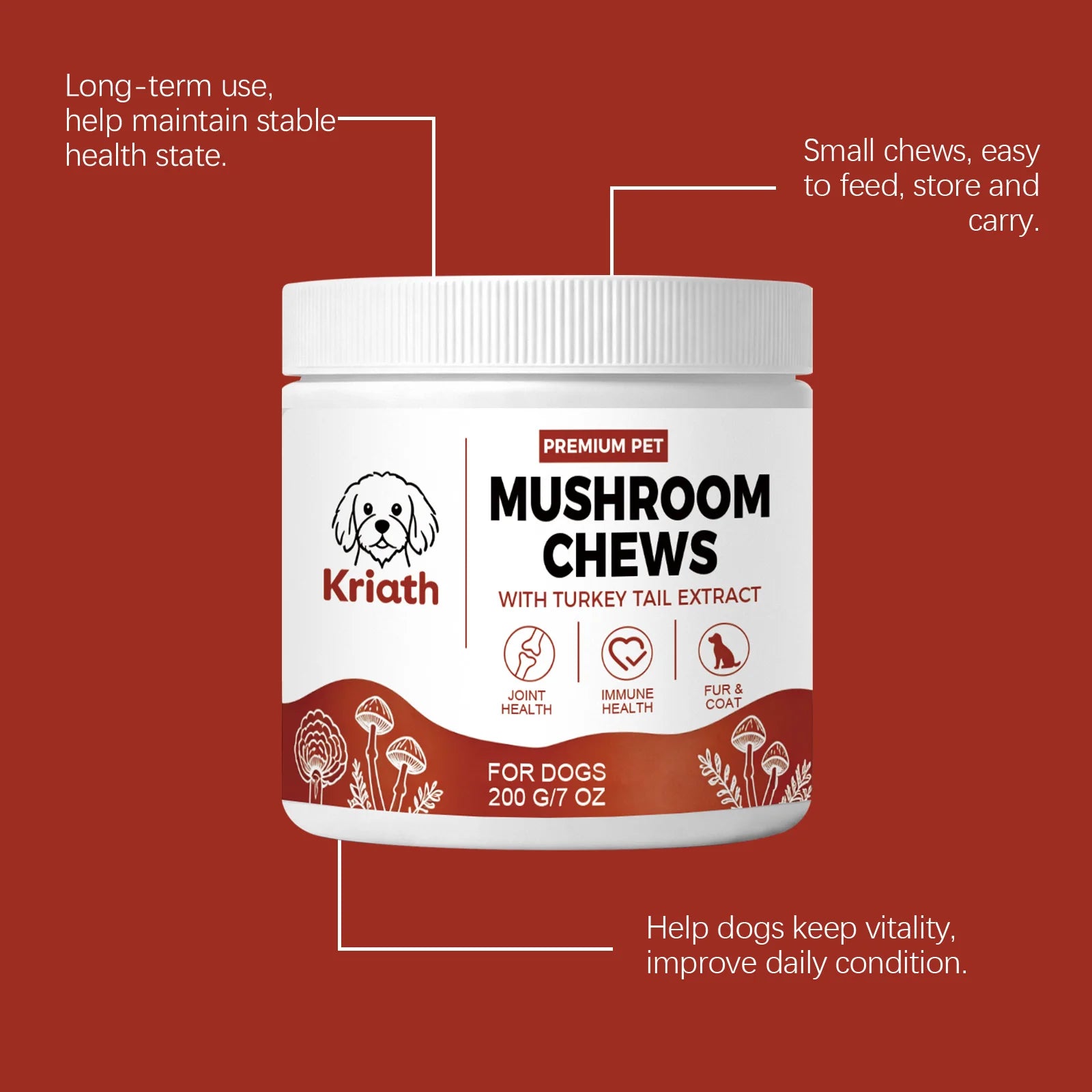 Kriath Beef Flavor Dog Nutrition Chews Improve Pet Vitality Balance Intestinal Flora Skin Coat Wellness Boost Body Defense 200g