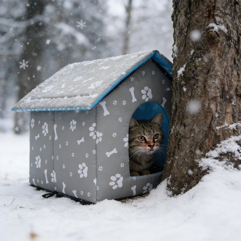 Cat House for Outdoor Winterproof Waterproof and Warm Foldable Pet Shelter for Cats with Removable Cushion for Stray Pets