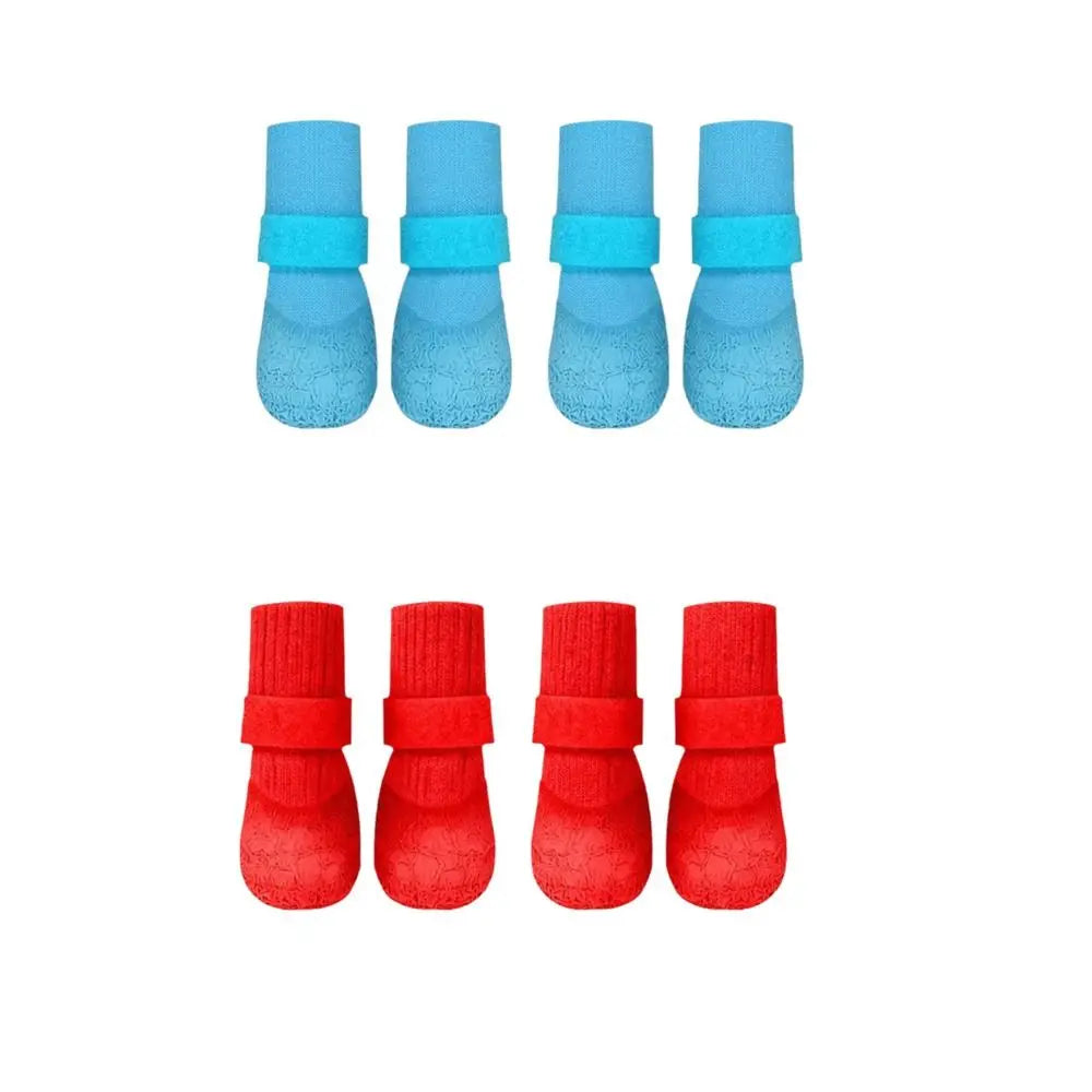 4pcs/set Fashion Adjustable Non-Slip Dog Shoes Wear-Resistant Comfortable Waterproof Dog Boots Breathable Pet Shoes Socks Winter