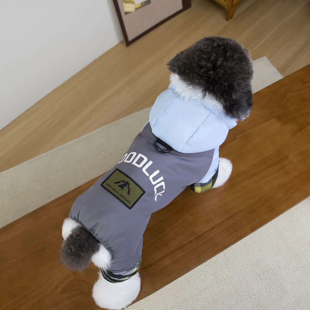 Dog clothes autumn and winter newclothing teddy pet clothes winterthickened 25 hooded three-color four-leg cotton-padded clothes