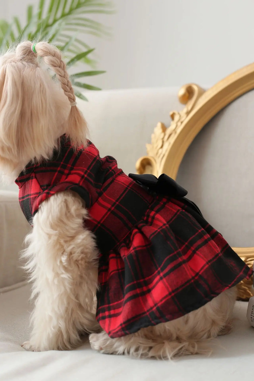 Cat and Dog Clothing, Large Plaid British Style Double-layer Bow Dress Suitable for Wearing Dog Clothing All Year Round, Pet Dog