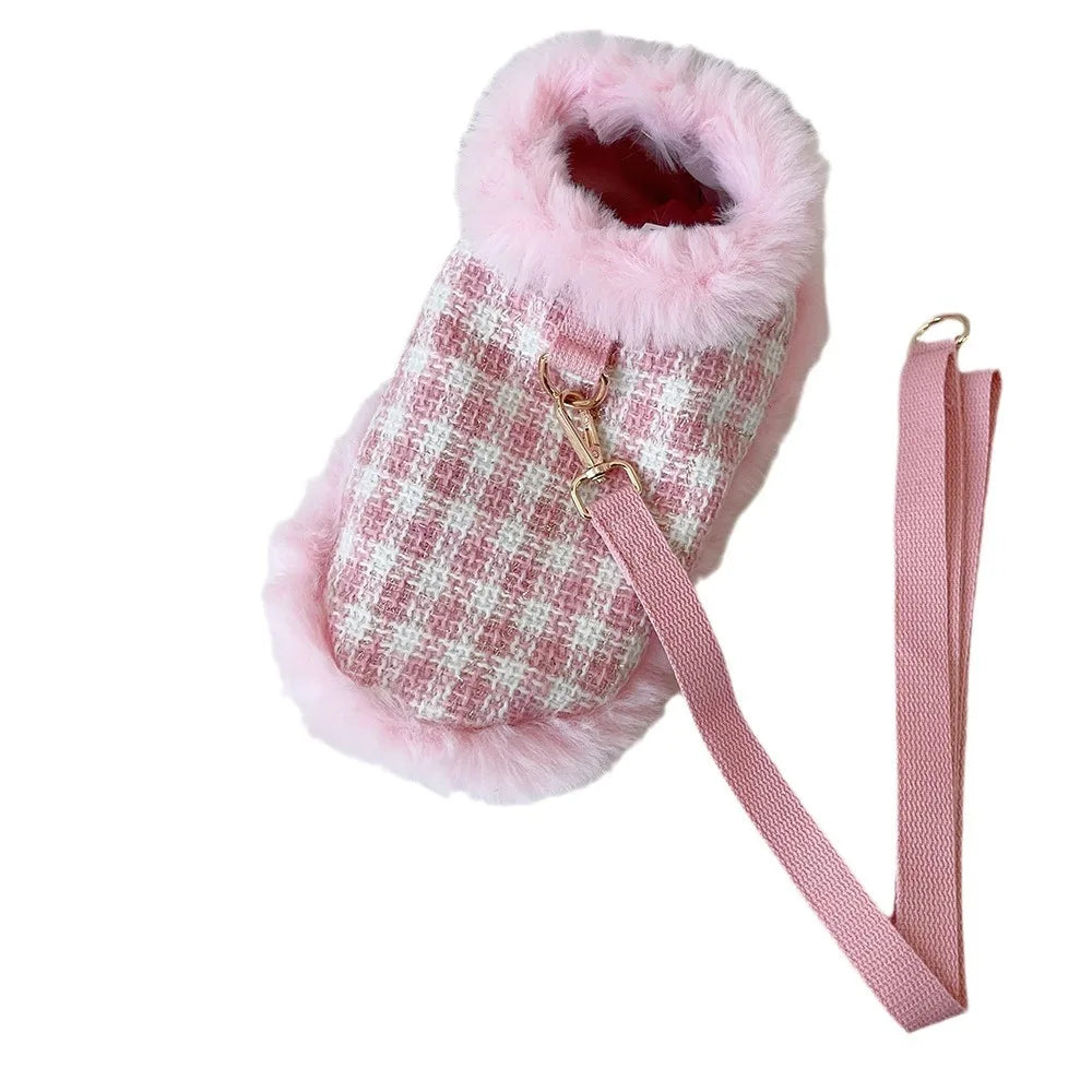 Ins Pet Plaid Woolen Dogs Coat Cloak Pet Supplies  Princess Dog Clothes  Dog Harnesses With Rope For Small Dog