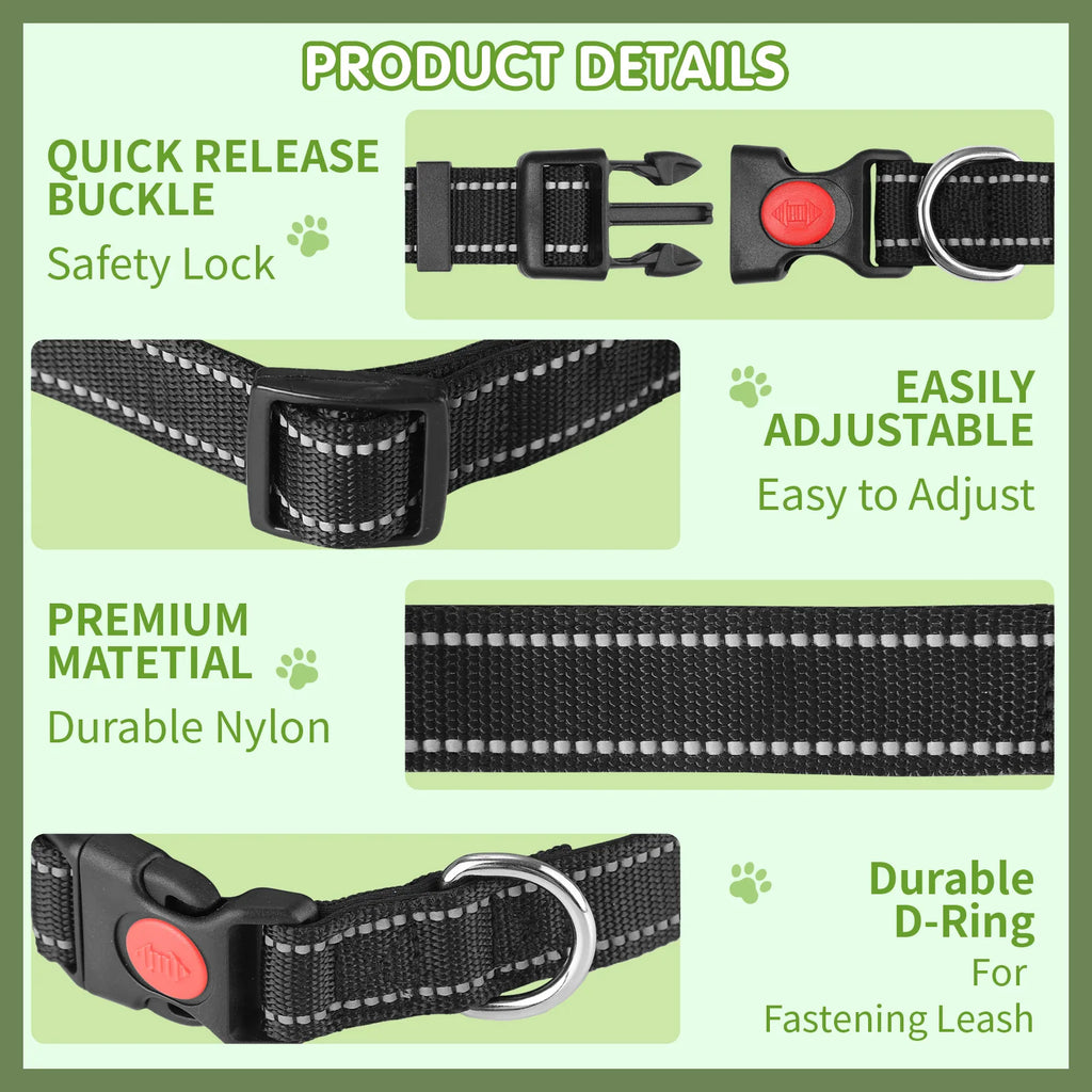 Adjustable Reflective Dog Collar Anti-Escape Safety Pet Neck Strap for Small Medium Dogs Soft Durable Night Walking Pet