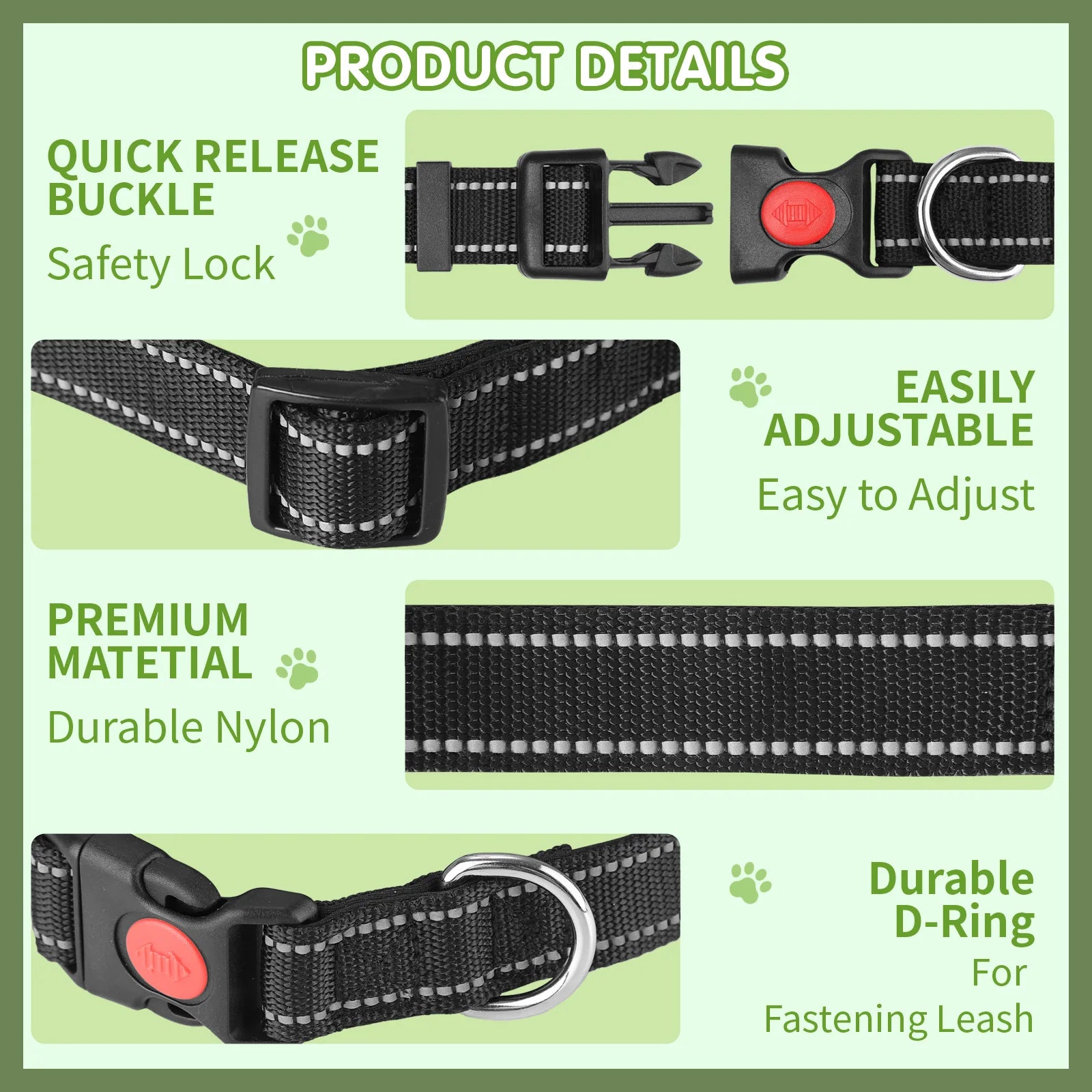 Adjustable Reflective Dog Collar Anti-Escape Safety Pet Neck Strap for Small Medium Dogs Soft Durable Night Walking Pet