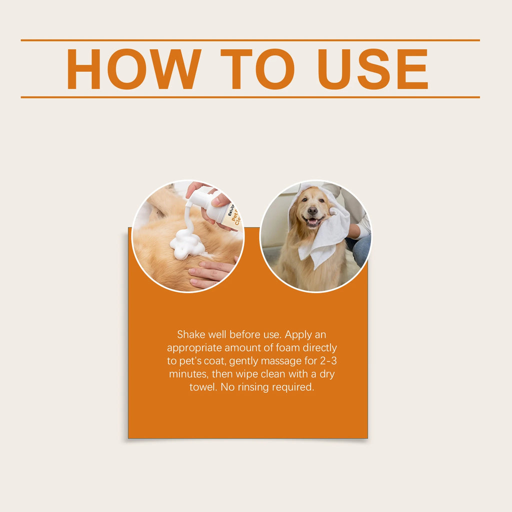 Dogs Cats Cleaning Mousse Pet No Rinse Dry Shampoo Coconut Oil Skin Care Deodorizing Moisturizing Quick Bath Foam Pet Cleaning