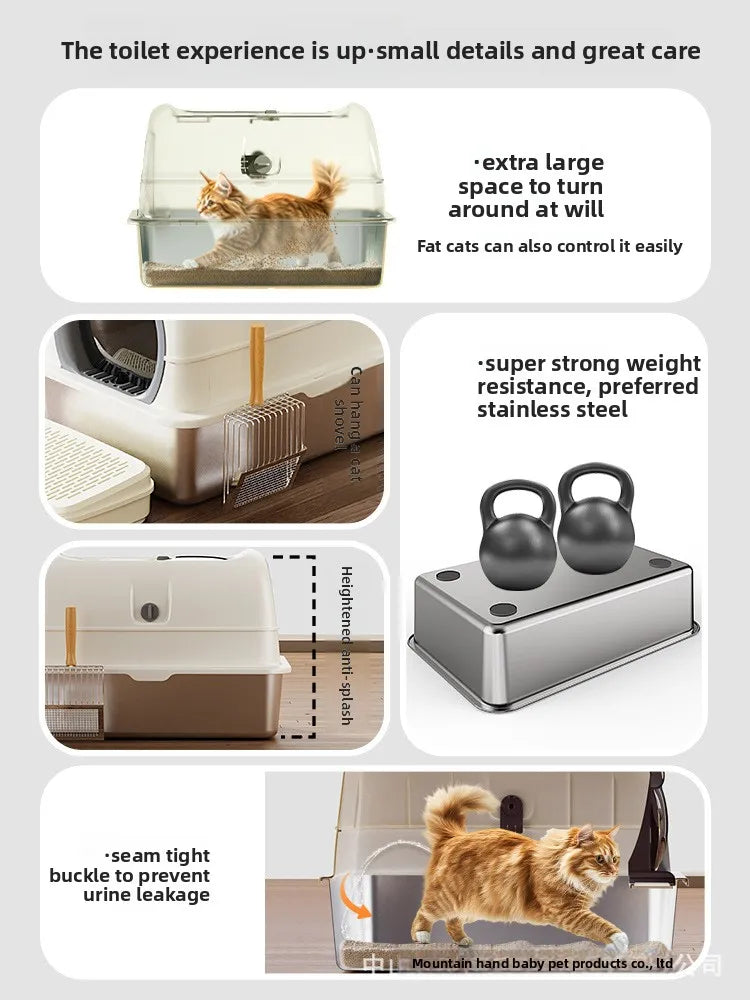 Cat Litter Tray, Fully Enclosed Cat Toilet, Extra Large, Splash-proof, with Sand, for Kittens, Cat Supplies