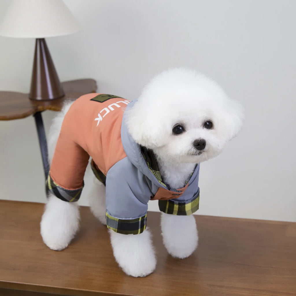 Dog clothes autumn and winter newclothing teddy pet clothes winterthickened 25 hooded three-color four-leg cotton-padded clothes