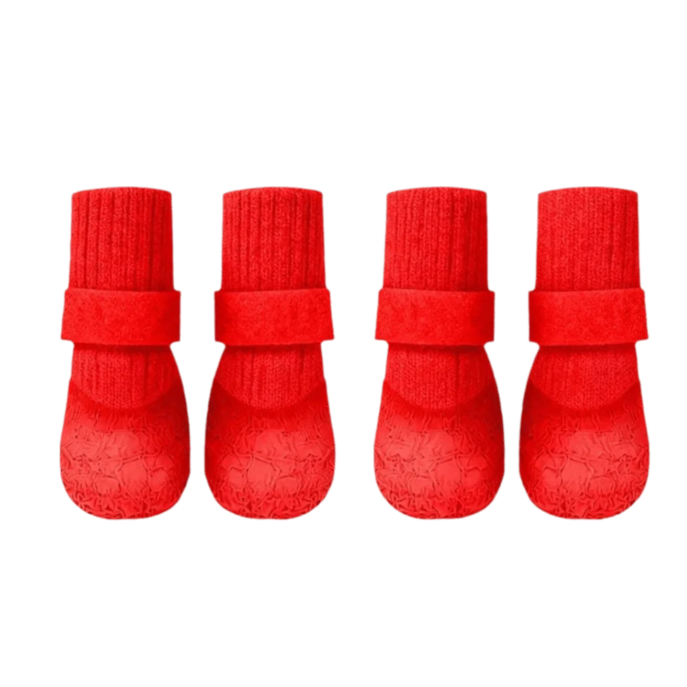 4pcs/set Fashion Adjustable Non-Slip Dog Shoes Wear-Resistant Comfortable Waterproof Dog Boots Breathable Pet Shoes Socks Winter