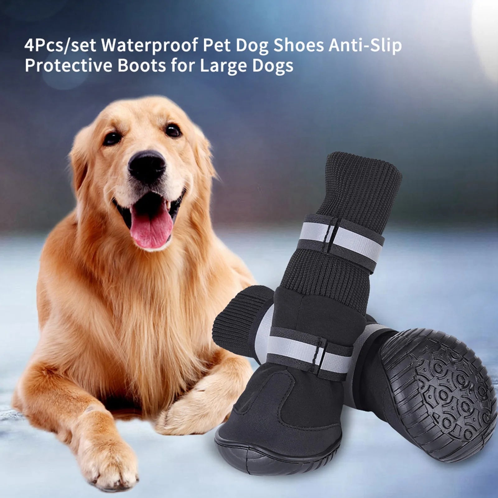 D2 4Pcs Set Pet Dog Shoes Anti Slip Protective Boots Dog Socks for Large Dogs Cat Waterproof Winter Dog Pet Puppy Shoes For Dogs