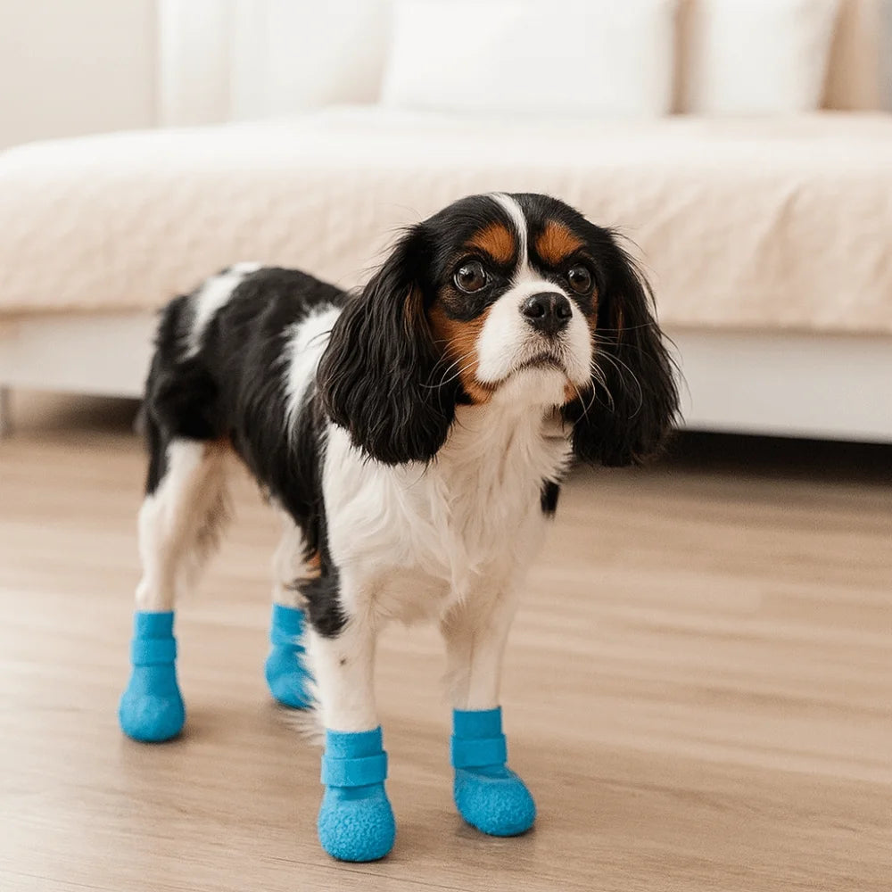 4pcs/set Fashion Adjustable Non-Slip Dog Shoes Wear-Resistant Comfortable Waterproof Dog Boots Breathable Pet Shoes Socks Winter