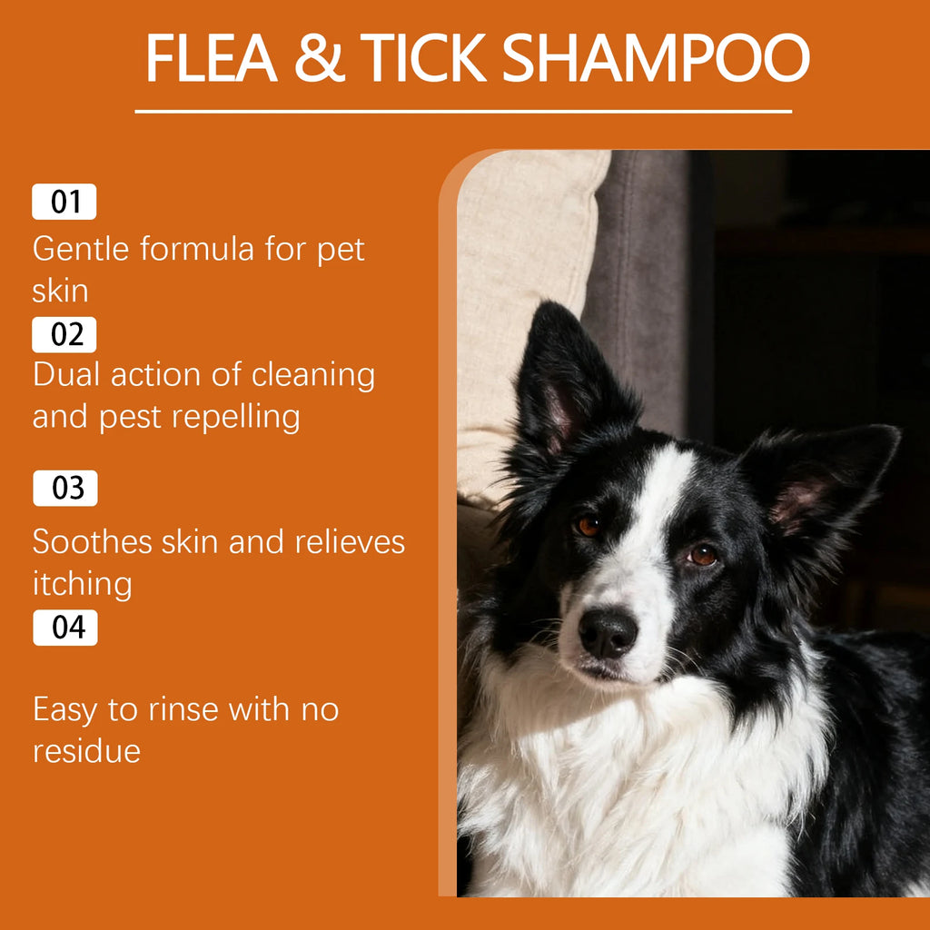 Flea Tick Shampoo for Dogs Cats Moisturizing Eliminate Fleas Ticks Relieve Itching Sooth Skin Long Lasting Pet Grooming Shampoo