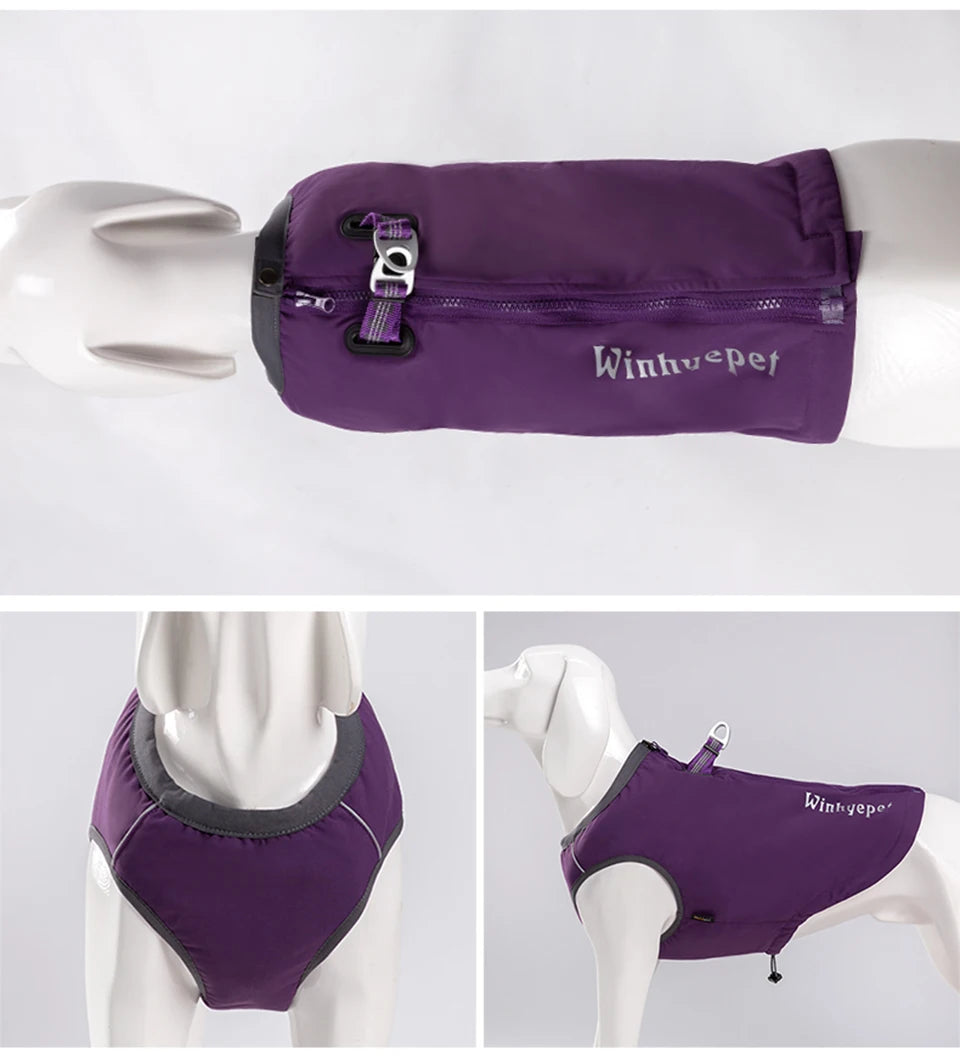 Winhyepet Waterproof Dog Cloth Puppy Warmth Winter Jacket Dogs Harness Double Zipper Reflective Windbreak Luxury Dog Clothes