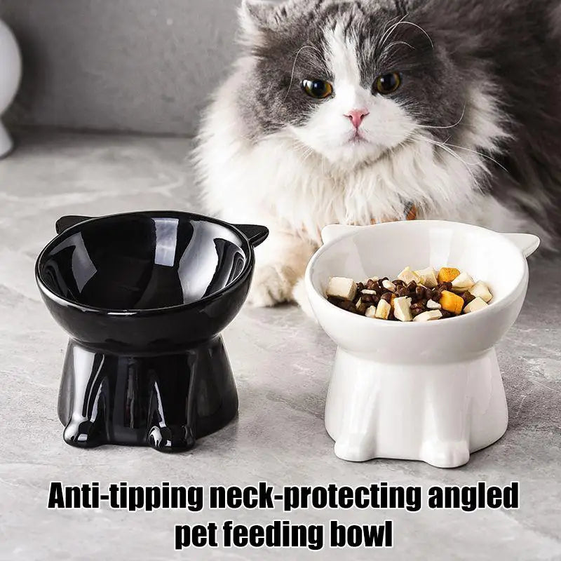 Anti-tipping Cat Food Bowl 15 Degree Tilted Tall-legged Design for Neck Comfort and Clean Floors in Living Spaces