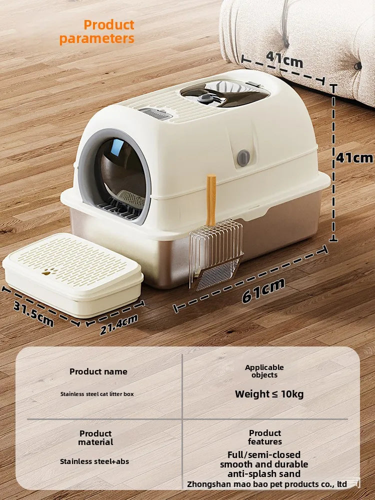 Cat Litter Tray, Fully Enclosed Cat Toilet, Extra Large, Splash-proof, with Sand, for Kittens, Cat Supplies
