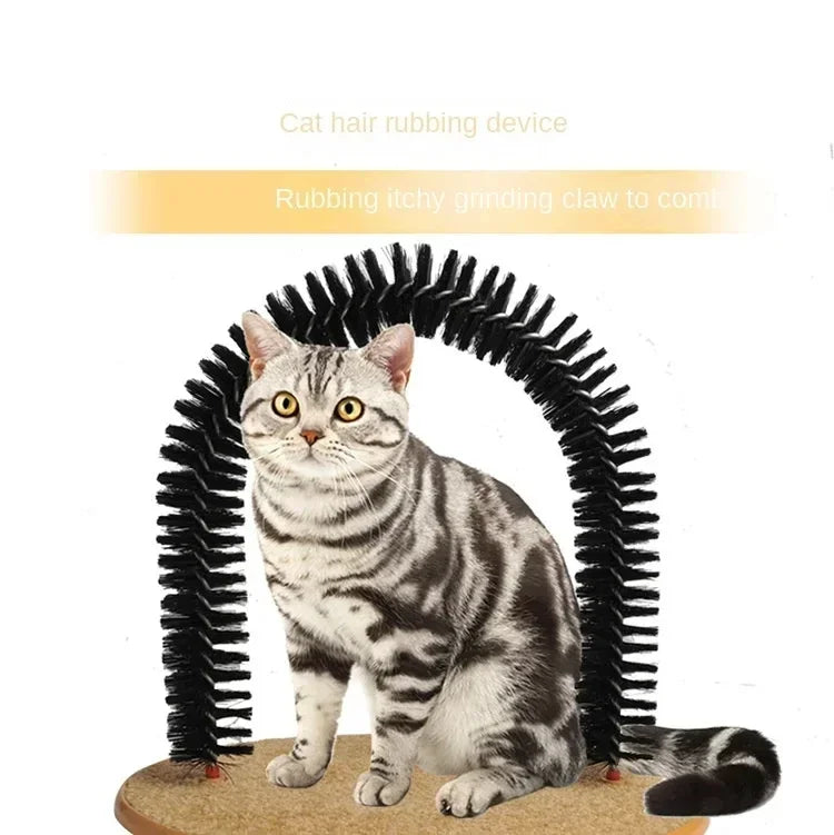 Cat Toy Arch Self Grooming Pamper Feline with Massage Grooming Rubbing Brush and Scratching Pad Interactive Toys for Cats