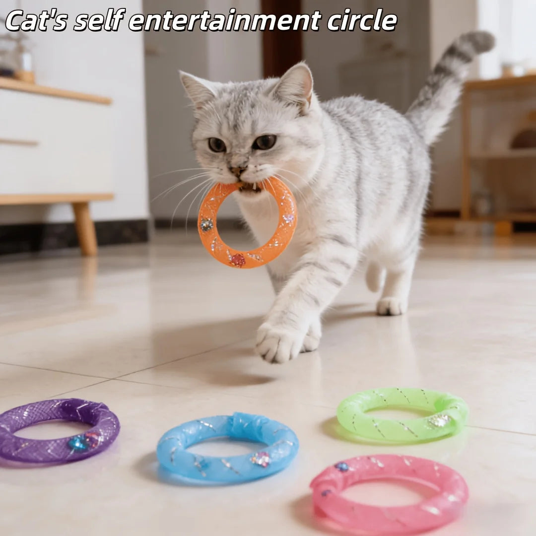 5pc colors Cat Toys-Soft Mesh Tube Self-Play Donuts for Cats,Bell-Sounding Self-Entertainment Boredom-Relief Chew and Tease Toys
