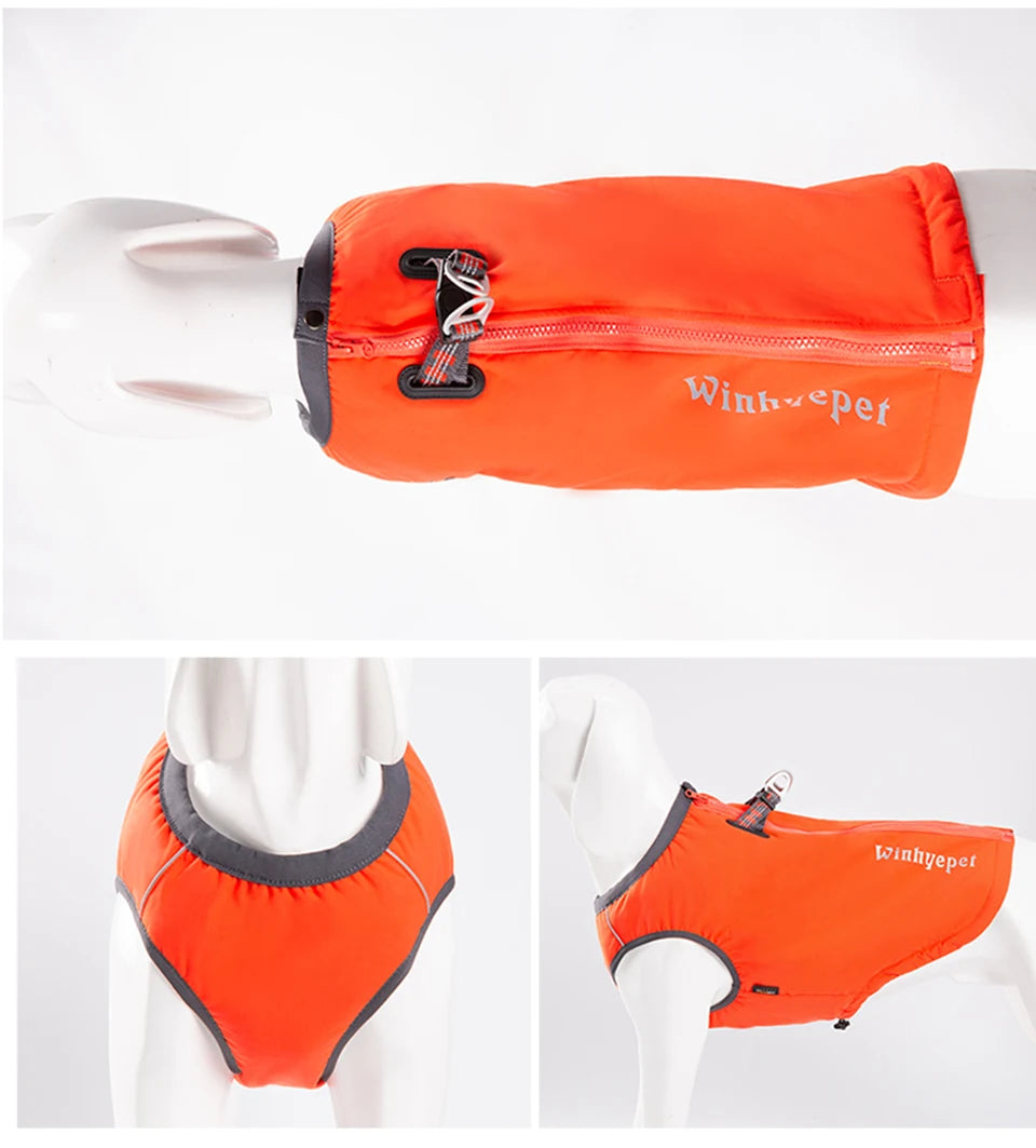 Winhyepet Waterproof Dog Cloth Puppy Warmth Winter Jacket Dogs Harness Double Zipper Reflective Windbreak Luxury Dog Clothes