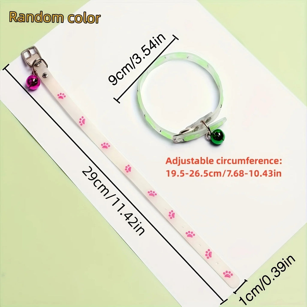 1 collar and 1bell, total of 2 pieces. Cute luminous pet collars for anti-lost safety at night, suitable for small dogs and cats