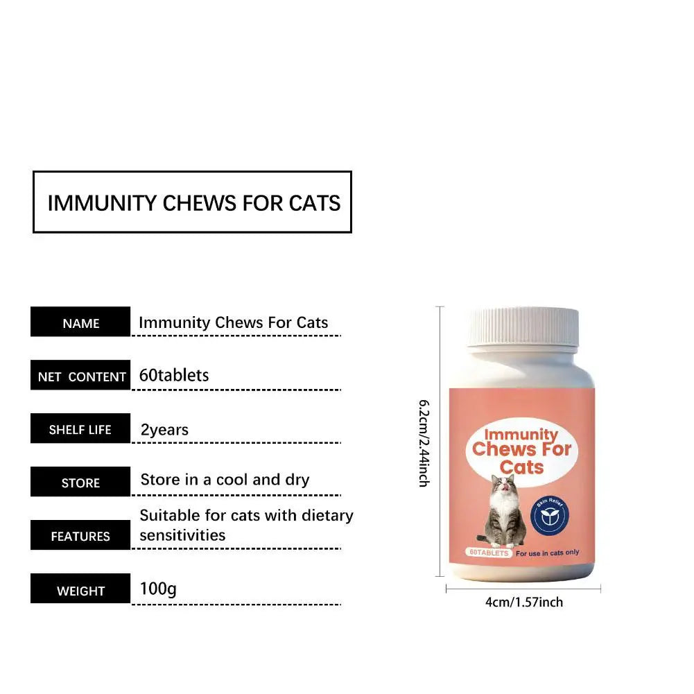 60 Tablets Cat Immunity Chewable Supplements For Skin Health Immune System Strengthening Adults Pet Nutritional Supplements