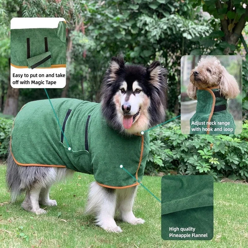 Dog Bathrobe Towel Pet Drying Coat Clothes Adjustable Pet Towel For Large Medium Small Dogs Cat Microfiber Absorbent Beach Towel