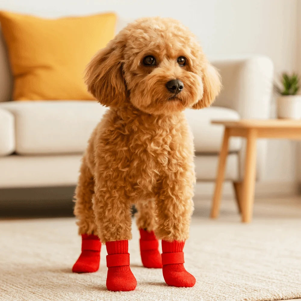 4pcs/set Adjustable Non-Slip Dog Shoes Breathable Comfortable Waterproof Dog Boots Wear-Resistant Pet Shoes Socks Indoor Outdoor