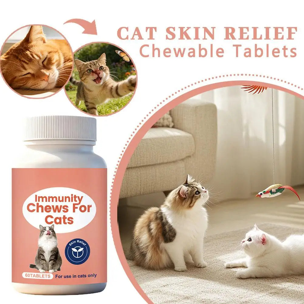 60 Tablets Cat Immunity Chewable Supplements For Skin Health Immune System Strengthening Adults Pet Nutritional Supplements