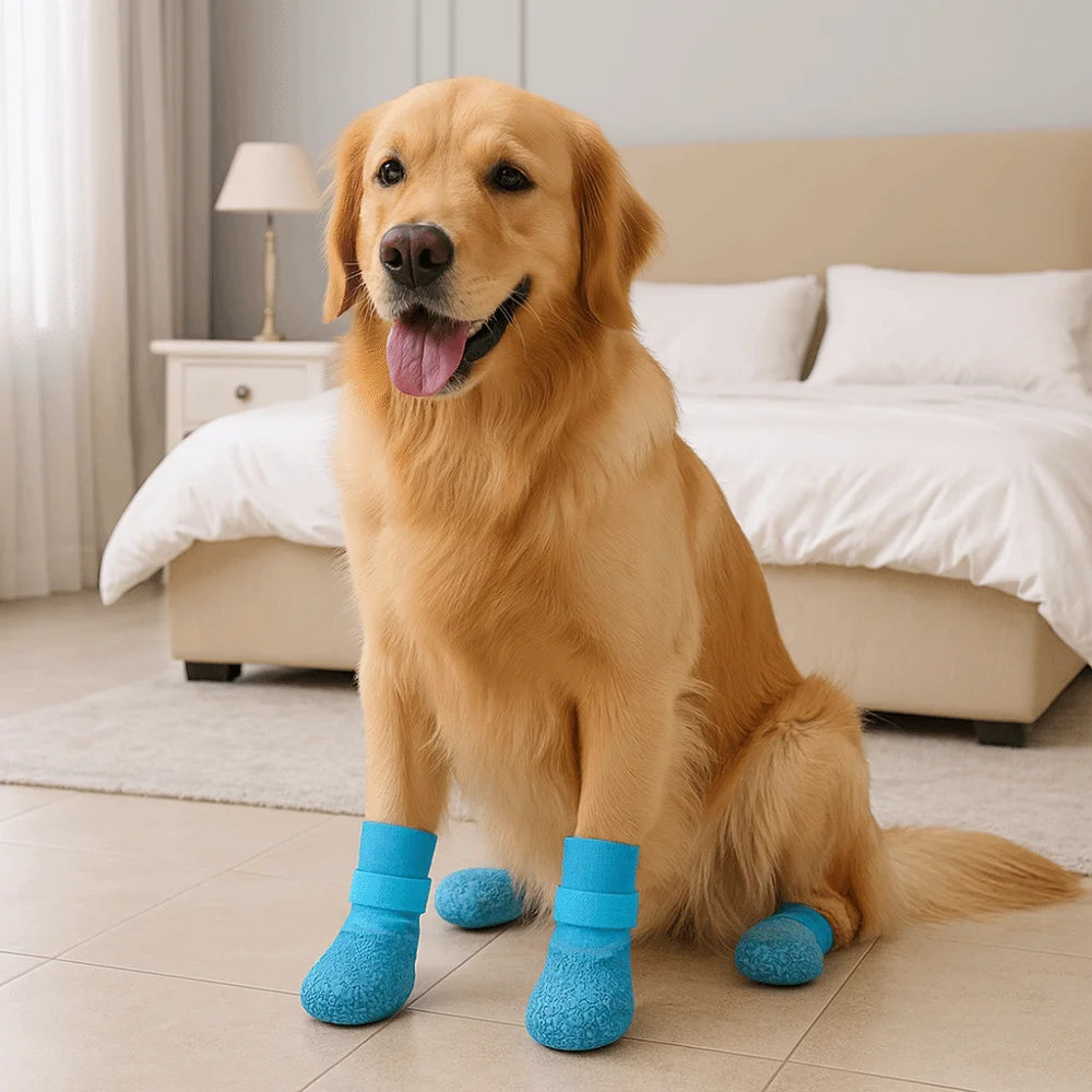 4pcs/set Adjustable Non-Slip Dog Shoes Breathable Comfortable Waterproof Dog Boots Wear-Resistant Pet Shoes Socks Indoor Outdoor