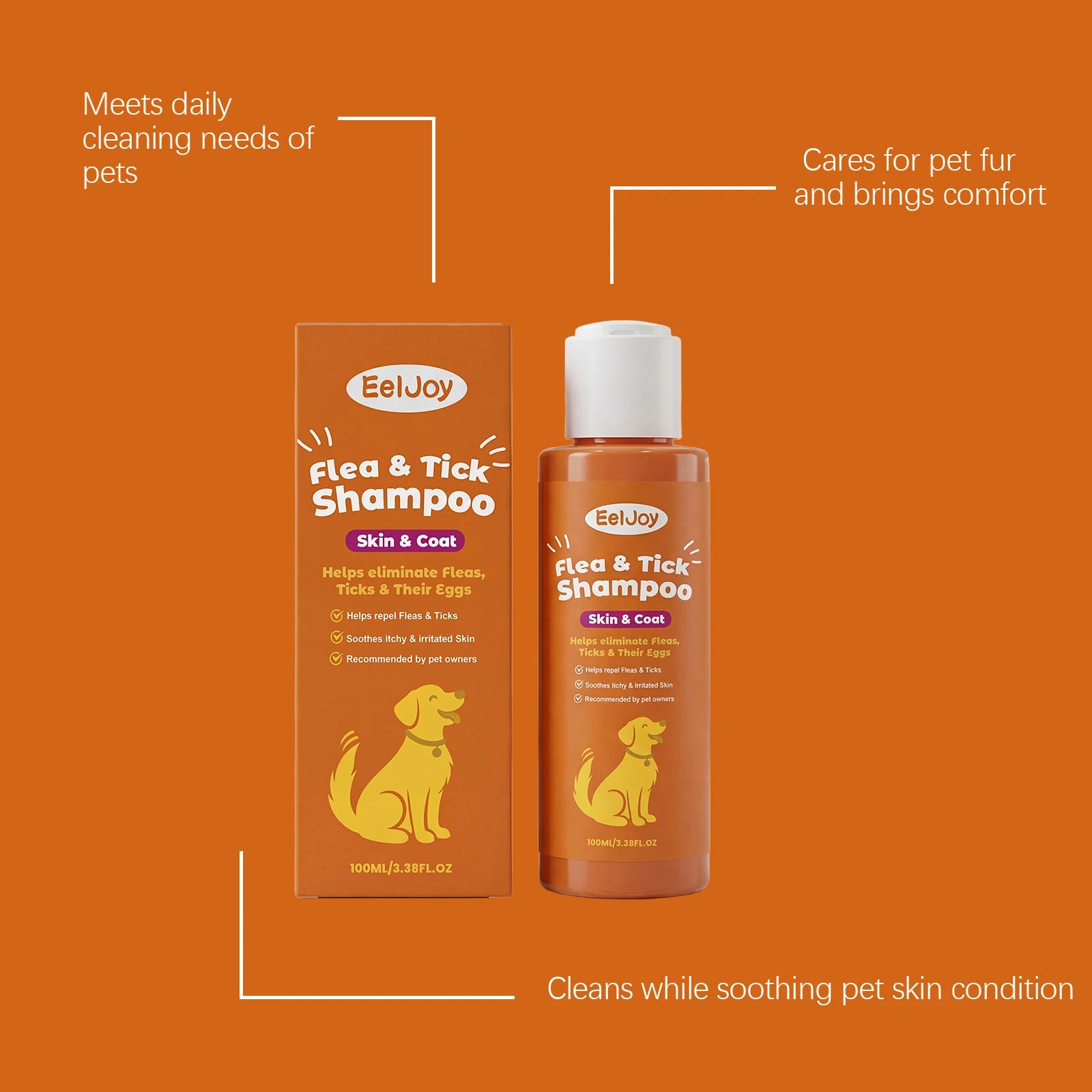 Flea Tick Shampoo for Dogs Cats Moisturizing Eliminate Fleas Ticks Relieve Itching Sooth Skin Long Lasting Pet Grooming Shampoo