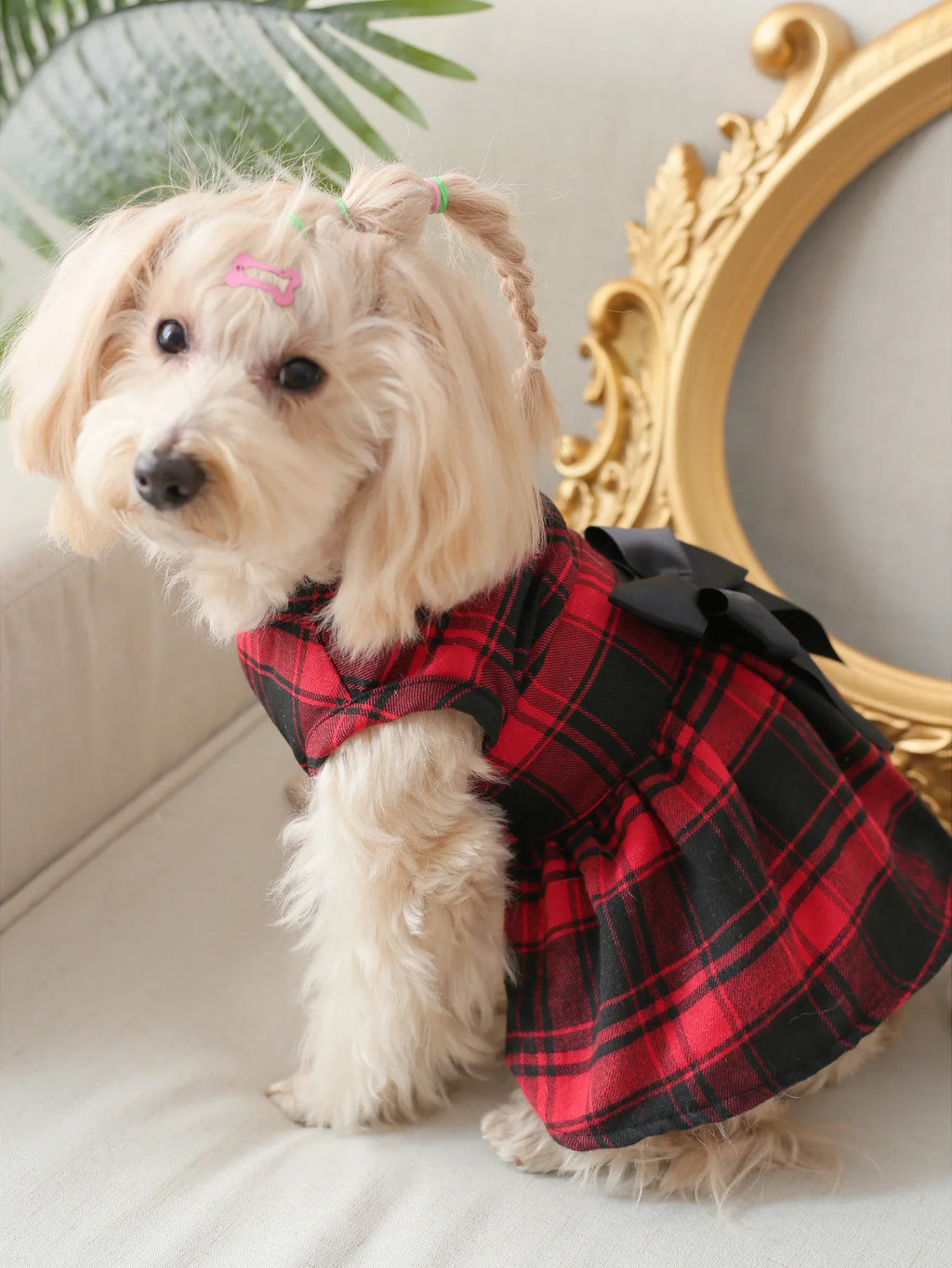 Cat and Dog Clothing, Large Plaid British Style Double-layer Bow Dress Suitable for Wearing Dog Clothing All Year Round, Pet Dog