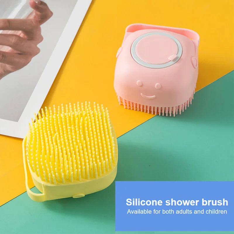Pet Grooming Bath Massage Brush With Soap And Shampoo Dispenser, Soft Silicone Bristle For Long Short Haired Dogs Cats Shower
