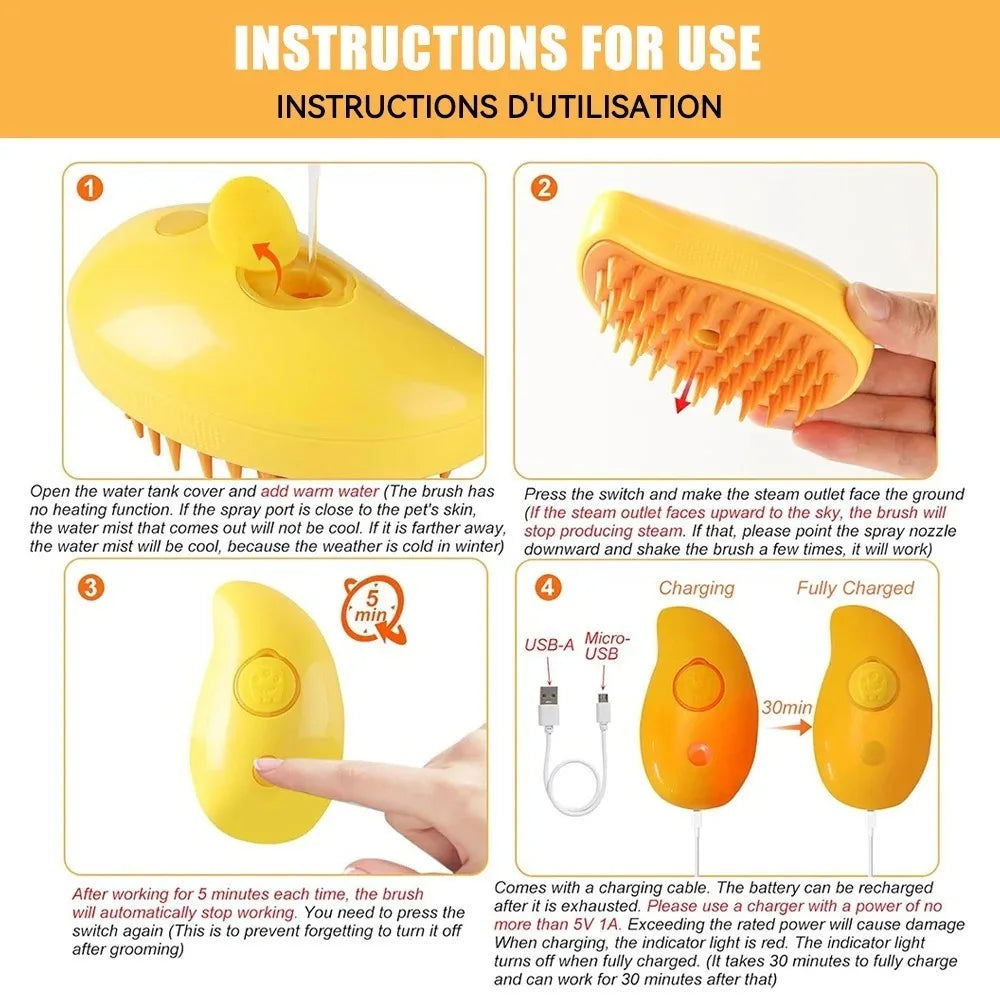 Cat Steamy Brush 3 in 1 Grooming Steam Brush Electric Sprayer for Massage Pet Dog Grooming Shedding Hair Cleaning Massage Combs