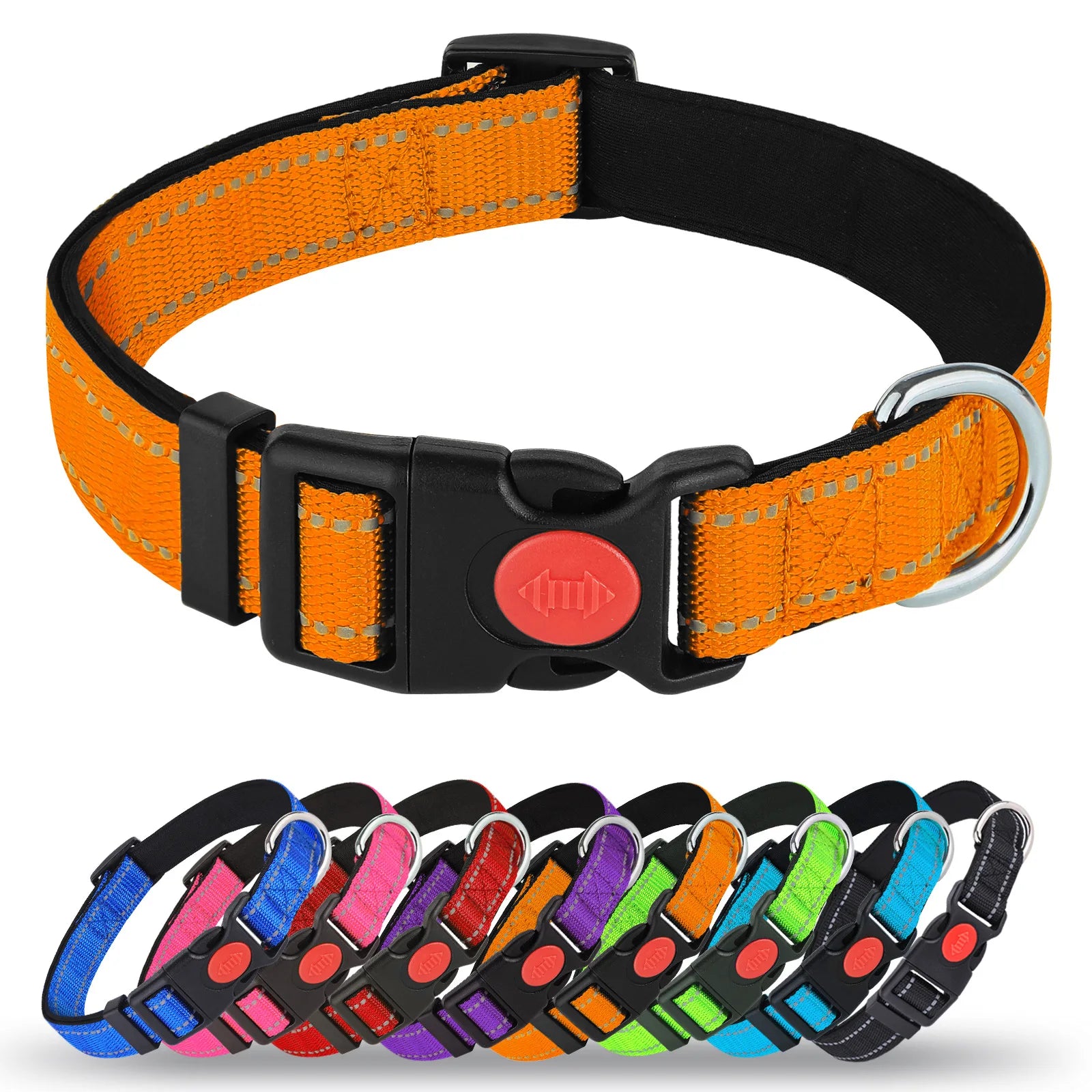 Adjustable Reflective Dog Collar Anti-Escape Safety Pet Neck Strap for Small Medium Dogs Soft Durable Night Walking Pet