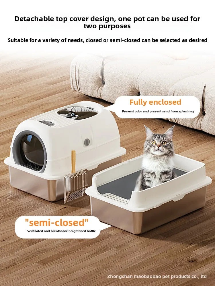 Cat Litter Tray, Fully Enclosed Cat Toilet, Extra Large, Splash-proof, with Sand, for Kittens, Cat Supplies