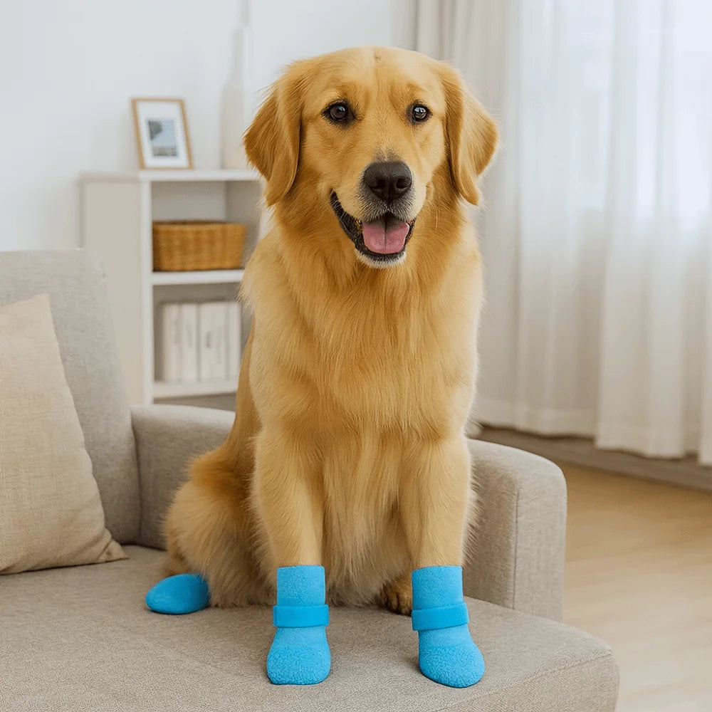 4pcs/set Fashion Adjustable Non-Slip Dog Shoes Wear-Resistant Comfortable Waterproof Dog Boots Breathable Pet Shoes Socks Winter