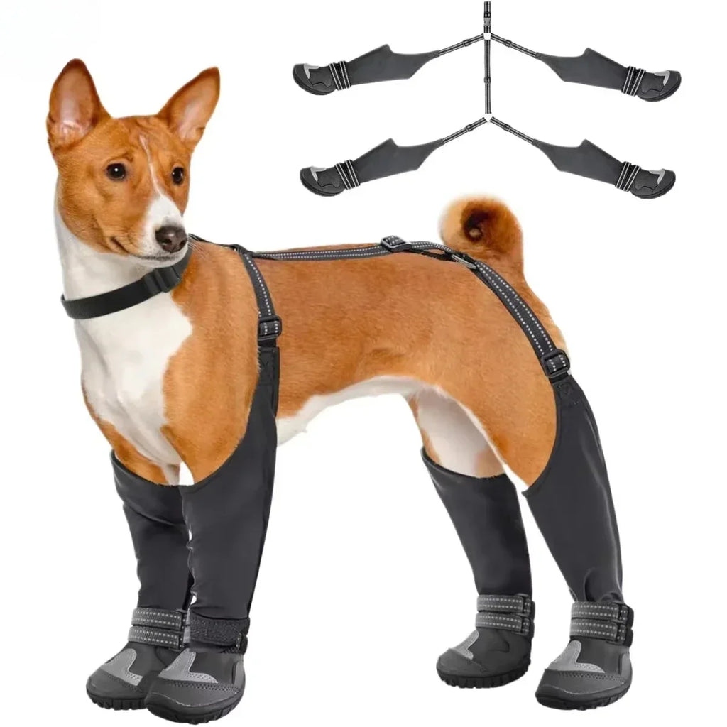 Anti-Slip Tall Dog Waterproof Boots with Suspenders for Winter Snow Rain & Hiking - Black / 7