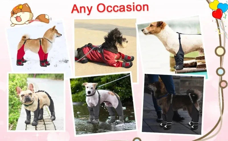 Anti-Slip Tall Dog Waterproof Boots with Suspenders for Winter Snow Rain & Hiking