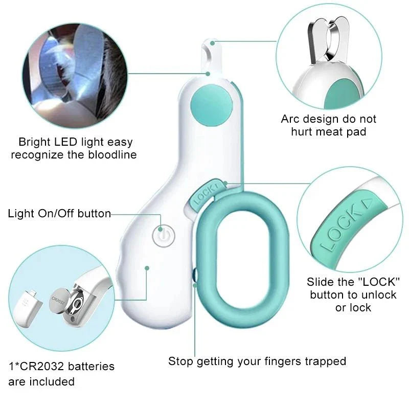 LED Light Pet Nail Clipper with Safety Lock for Dogs & Cats