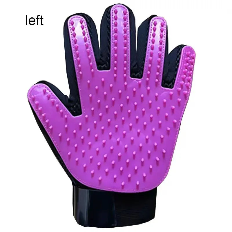 Silicone Deshedding & Massage Brush Mitt | Hair Remover Tool - purple left