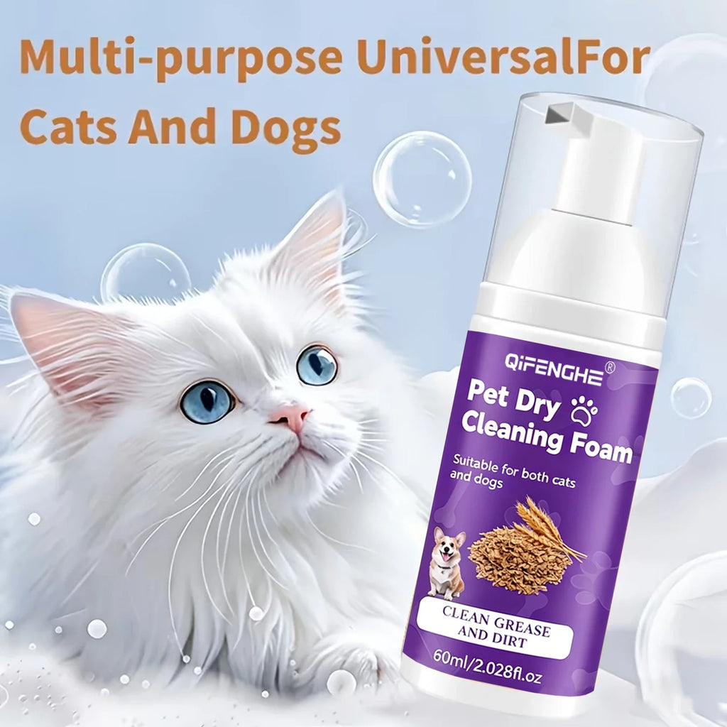 Waterless Pet Dry Shampoo Foam for Dogs & Cats - No Rinse Deodorizing Cleansing Mousse for Puppies & Kittens - 65ml