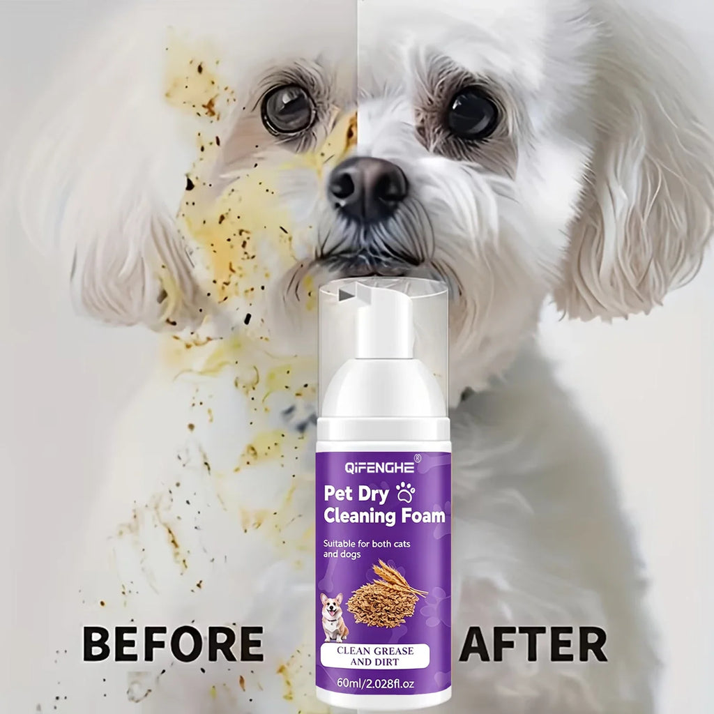 Waterless Pet Dry Shampoo Foam for Dogs & Cats - No Rinse Deodorizing Cleansing Mousse for Puppies & Kittens - 65ml
