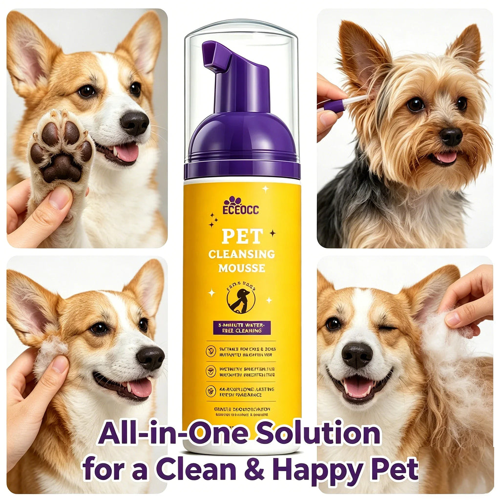 Waterless Pet Dry Shampoo Foam Mousse - No Rinse Cleansing Grooming Solution Gentle Clean Refreshing Hair Wash for Cats